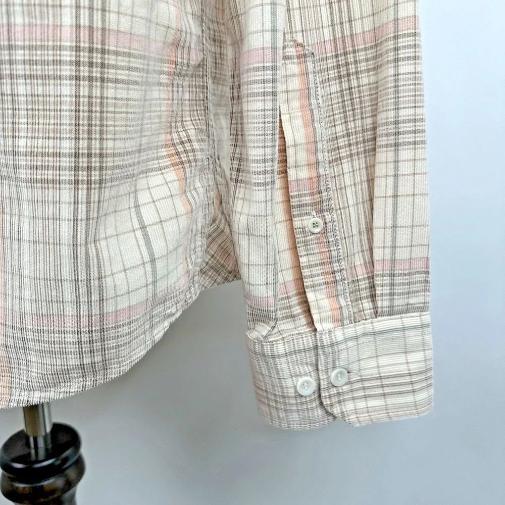 NWT Banana Republic Standard Fit Lightweight Corduroy Shirt MEDIUM‎ Cream Plaid
